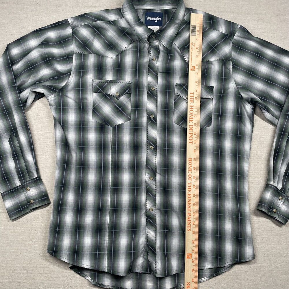 Wrangler Shirt Mens XL Pearl Snap Western Cowboy Rockabilly Plaid‎ Green Rodeo - Picture 9 of 10